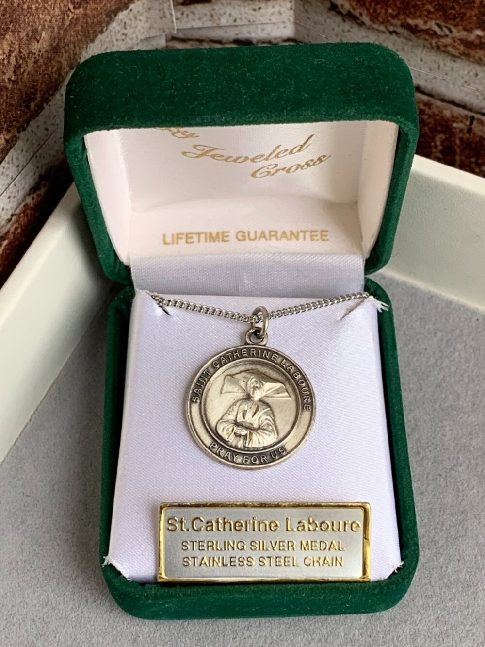 Sterling Silver St. Catherine Laboure Medal Round w/ 18" Stainless Steel Chain